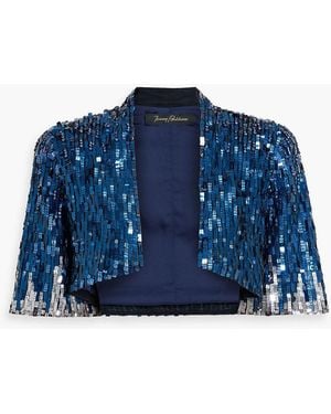 Jenny Packham Cristobel Cropped Embellished Tulle Jacket - Blue