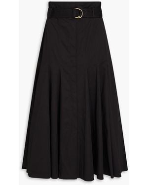 Another Tomorrow Belted Cotton-blend Twill Midi Skirt - Black