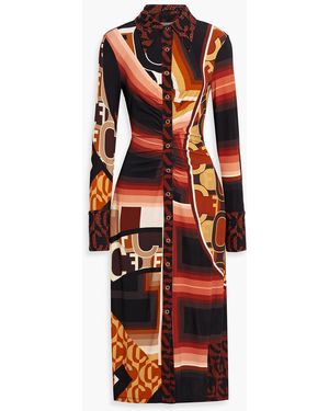 CAMILLA Crystal-Embellished Printed Stretch-Jersey Midi Shirt Dress - Red