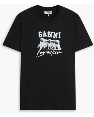 Ganni Printed Cotton-Jersey T-Shirt - Black