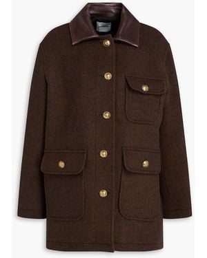 Sandro Leather-Trimmed Wool-Blend Twill Coat - Brown