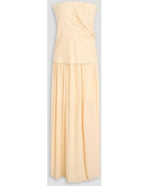 Faithfull the Brand Trägerloses maxikleid "hedy" aus voile und leinen mit raffung - Weiß