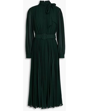 Mikael Aghal Belted Crepe Midi Dress - Green