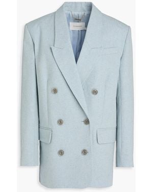 Zimmermann Double-breasted Donegal Cotton And Silk-blend Canvas Blazer - Blue