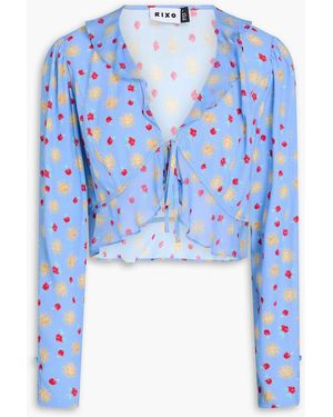 RIXO London Neelu Cropped Printed Crepe Top - Blue