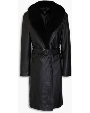 Muubaa Belted Shearling-trimmed Leather Coat - Black