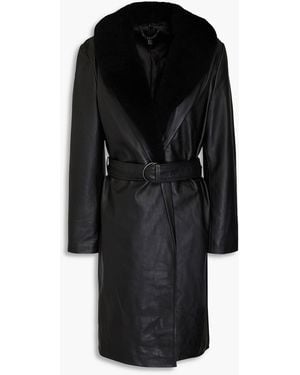 Muubaa Belted Shearling-trimmed Leather Coat - Black