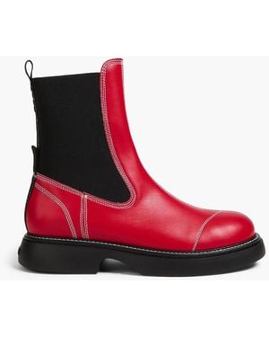 Ganni Faux Leather Chelsea Boots - Red
