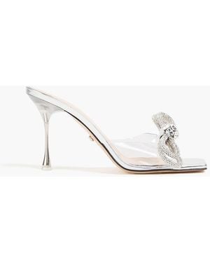 Mach & Mach Double Bow Crystal-Embellished Pvc Mules - White