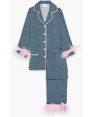 Sleeper Party Feather-trimmed Printed Twill Pyjama Set - Blue