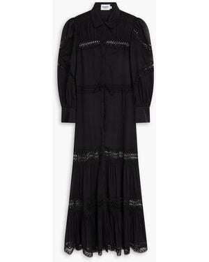 Charo Ruiz Ileana Guipure Lace-Trimmed Cotton-Blend Voile Maxi Shirt Dress - Black