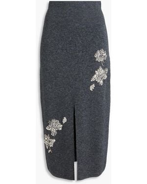 Erdem Embellished Stretch-Knit Midi Pencil Skirt - Black