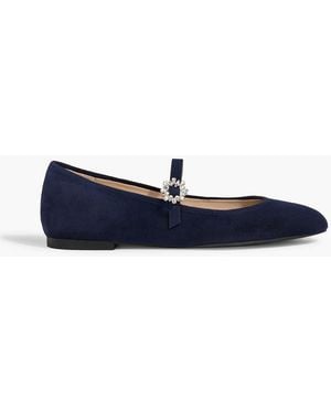 Stuart Weitzman Mary-jane-ballerinas "aura" aus veloursleder mit kristallverzierung - Blau