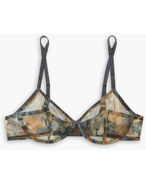 Else Ebru Printed Stretch-mesh Underwired Soft-cup Bra - Brown