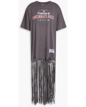 Conner Ives Macramé-trimmed Printed Cotton-jersey Midi Dress - Grey