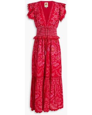 FARM Rio Olivia Embellished Floral-Print Swiss-Dot Cotton Maxi Dress - Red