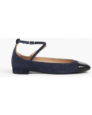 Stuart Weitzman Eden Leather And Suede Ballet Flats - Blue