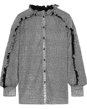 Antik Batik Kimmy Ruffle-Trimmed Crinkled-Lamé Shirt - Gray
