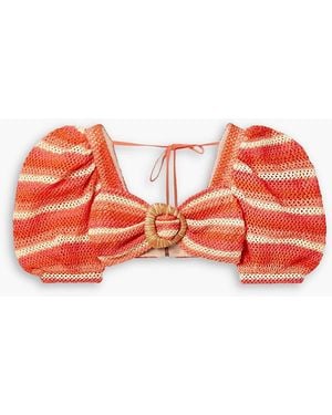 PATBO Cropped Striped Crocheted Top - Red