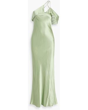 Michelle Mason One-Shoulder Silk-Satin Gown - Green