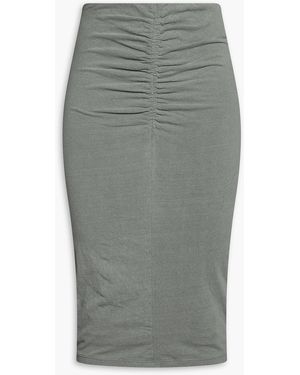 James Perse Ruched Cotton-blend Jersey Pencil Skirt - Grey