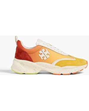 Tory Burch Good Luck Shell And Suede Trainers - Orange