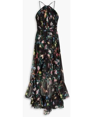 Marchesa Robe aus organza mit floralem print - Schwarz