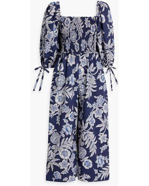 Cara Cara Jazzy Cropped Printed Cotton-poplin Jumpsuit - Blue