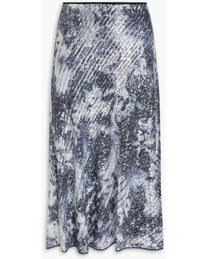Diane von Furstenberg Araminta Sequined Printed Stretch-mesh Midi Skirt - Blue