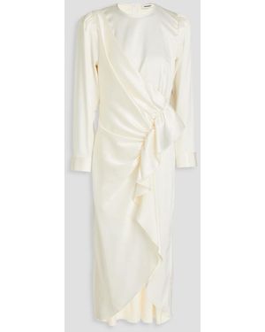 Sandro Wrap-effect Ruffled Satin Midi Dress - White