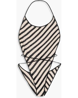 Petar Petrov Open-back Striped Ribbed-knit Halterneck Bodysuit - Black