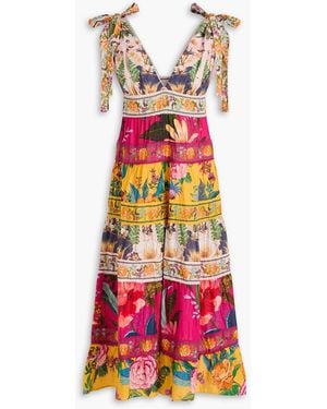 FARM Rio Tiered Floral-print Cotton Midi Dress