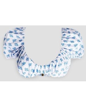 Caroline Constas Zoe gerafftes bikini-oberteil mit print - Blau