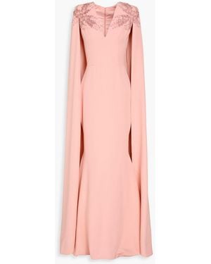 Rhea Costa Dalia Embellished Cape-effect Twill Gown - Pink