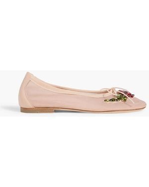 Simone Rocha Crystal-Embellished Mesh Ballet Flats - Pink