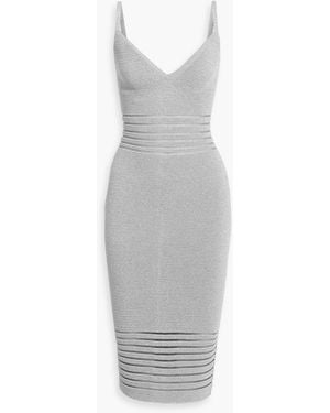 Hervé Léger Elsa Ribbed-Knit Midi Dress - Gray
