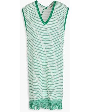 Diane von Furstenberg Susana minikleid aus baumwolle in pointelle-strick mit streifen und fransen - Grün