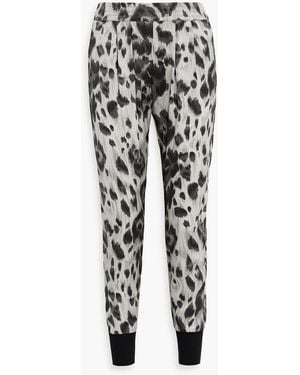 Stella McCartney Pleated Leopard-print Silk-satin Tapered Pants - Black