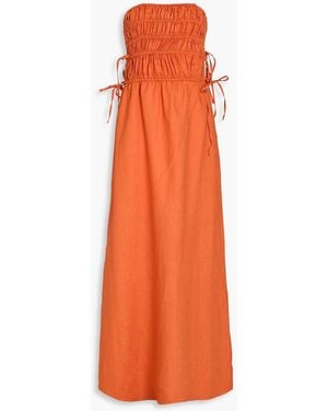 Peony Trägerloses midikleid aus leinen mit raffungen - Orange