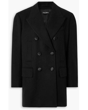 Dolce & Gabbana Double-Breasted Satin-Trimmed Brushed Wool-Blend Blazer - Black