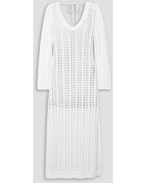 Brunello Cucinelli Maxikleid aus einer gehäkelten mischung aus baumwolle, leinen und seide - Weiß