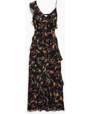 Mikael Aghal Ruffled Floral-print Chiffon Maxi Dress - Black