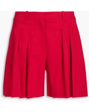 Theory Pleated Linen-blend Shorts - Red