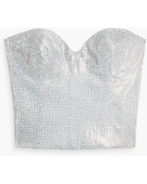 Costarellos Iridescent Crystal-embellished Woven Bustier Top - White