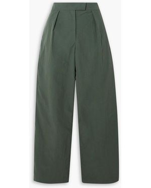 Conner Ives Pleated Crinkled Cotton Wide-leg Pants - Green