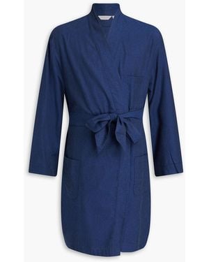 Derek Rose Belted Herringbone Cotton-flannel Robe - Blue