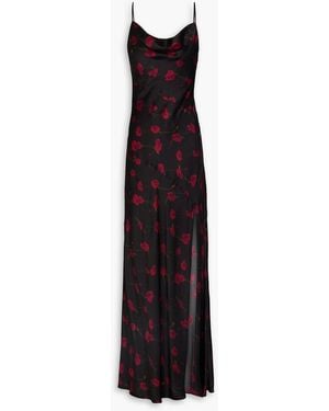 Nicholas Draped Floral-Print Silk-Blend Satin Gown - Purple