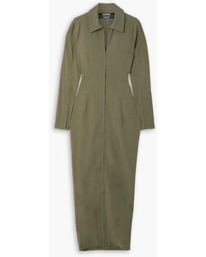 Jacquemus Obiou Cutout Woven Maxi Shirt Dress - Green