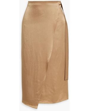 Vince Wrap-Effect Satin Midi Skirt - Natural