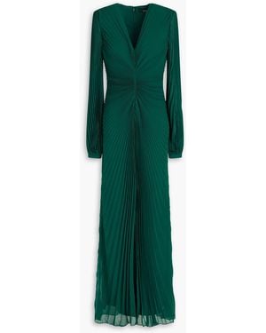 Badgley Mischka Plissé-georgette Gown - Green